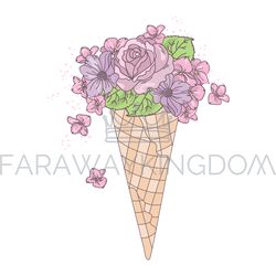ICE CREAM ROSE Floral Dessert Bouquet Vector Illustration Set