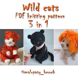 Wild Cat knitting pattern, toy knitting pattern, tiger, lion, puma, panther, cougar pattern tutorial, predator pattern