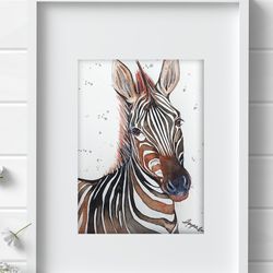 Zebra Painting Watercolor Wall Decor 8"x11" home art animals watercolor painting by Anne Gorywine