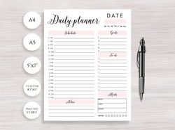Daily Planner Page Printable, Daily Organizer, Planner inserts, Notebook Refill, Daily Schedule, Work Planner