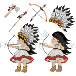 INDIANS HUNTER Pocahontas Princess Vector Illustration Set
