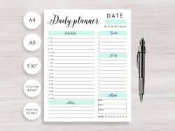 Daily Planner Page Printable, Daily Organizer, Planner inserts, Notebook Refill, Daily Schedule, Kdp Interior