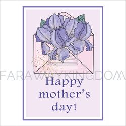 IRIS FLOWER Mother Day Greeting Card Vector Illustration Set