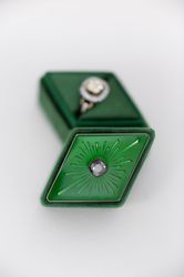 Ring Box Velvet Guilloche Enamel DIAMOND Handmade Vintage Style Jewelry Box Monogrammed Engagement Wedding Proposals