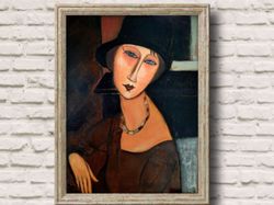 Oil painting Amedeo Modigliani Portrait Janne Hebutern Copy oil painting Vintage oil painting Vintage portrait