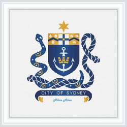 Cross stitch pattern Coat of arms city Sydney Australia shield anchor heraldry country counted crossstitch patterns PDF
