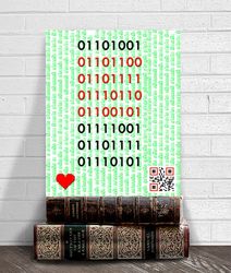 I Love You print, Valentine's gift, QR Code art, Binary code, nerd art