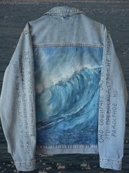 Painted jean jacket, painted jacket, hand painted jacket, ocean painting, painted denim jacket, seascape painting