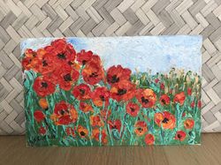 Oil painting "Flowers in the fields, red poppy" Original art
