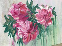Acrylic painting "Flowers, Pink peonies" Original art