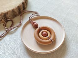 Handmade nursing necklace for Mom, Boho Wooden Breastfeeding Necklace, Organic wood pendant necklace Rustic