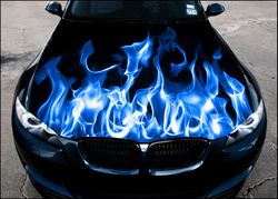 Vinyl Car Hood Wrap Full Color Graphics Decal Blue Fire Burning Flame Sticker
