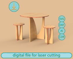 Dollhouse Buffet Set - Table and Chair - Digital Laser Cut Files, SVG for laser cutting, 1/6 scale furniture