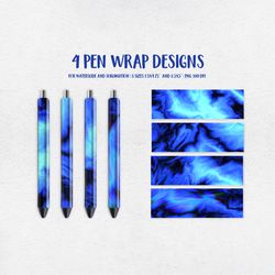 Frozen Blue Marble Pen Wrap Design. Sublimation or Waterslide Epoxy Pen Design