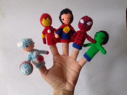 5 Superhero finger puppets Crochet Pattern