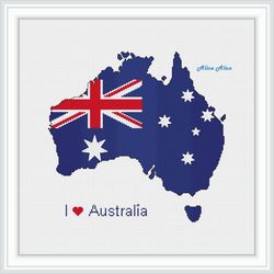 Cross stitch pattern map Australia national flag silhouette country stars british flag counted crossstitch patterns PDF