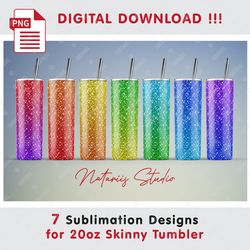 7 Glitter Sublimation Patterns - 20oz SKINNY TUMBLER - Full tumbler wrap
