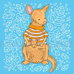 KANGAROO Australian Animal Cartoon Vector Illustration Set