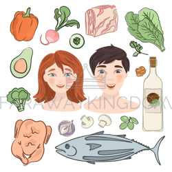KETO FAMILY Healthy Food Nutrition Vector Illustration Set