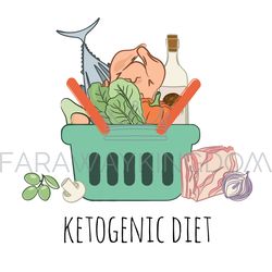 KETO FOOD BASKET Healthy Food Nutrition Vector Illustration