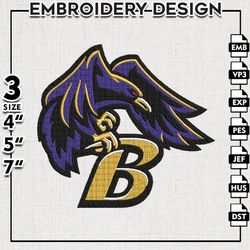 Baltimore Ravens NFL Logo Embroidery Designs, Ravens Football Embroidery files, NFL Teams, Machine embroidery designs