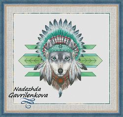Amerindian Wolf. Cross Stitch Pattern. Cross Stitch Design. Digital. PDF. Saga.
