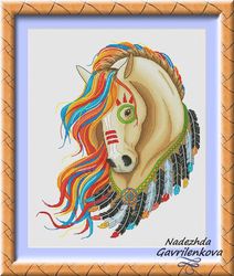 Amerindian Mustang (Light). Cross Stitch Pattern. Cross Stitch Design. Digital. PDF. Saga.