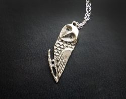 Owl necklace, Bird jewelry, double-sided pendant, silver color pendant