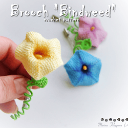 Bindweed flower Crochet Pattern, flower brooch pattern, minimalist brooch, realistic flower crochet pattern, tutorial