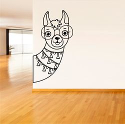 Cute Lama With Glasses Sticker, Wall Sticker Vinyl Decal Mural Art Decor