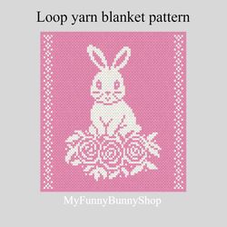 Loop yarn Finger knitted Easter Bunny blanket pattern PDF Download