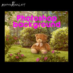 Teddy Bear Garden Digital Background Layered PSD