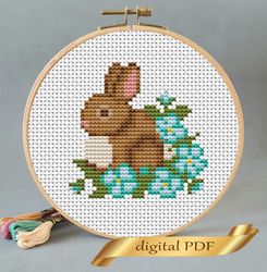Easter pattern pdf cross stitch, Easy embroidery DIY, small pattern rabbit