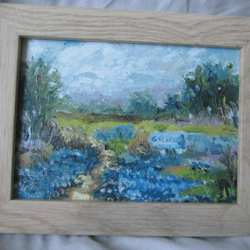 texas blue bonnets oil painting texas landscape painting framed texas fields country art texas flowers framed painting t