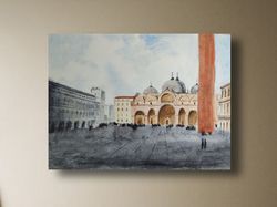 Piazza San Marco Painting Watercolor Art Cityscape 8x11"