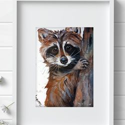 Raccoon painting Watercolor Wall Decor 5"x7" home art animals painting by Anne Gorywine