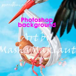 newly born baby stork happy birthday digital background backdrop 4 variations png giftcard bundle