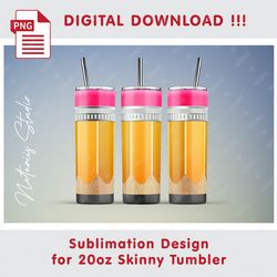 School Pencil Seamless Sublimation Pattern - 20oz SKINNY TUMBLER - Full Tumbler Wrap