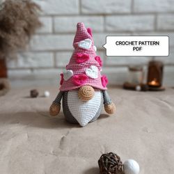 Crochet pattern Valentine gnome, crochet gnome amigurumi pattern, crochet gift pattern, crochet gnome pattern