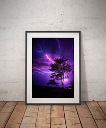 Purple sky lightning photography print, purple pink art, landscape photography, nature prints