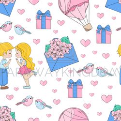 KISS PARTY Valentine Day Seamless Pattern Vector Illustration