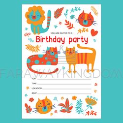 KITTEN INVITES Birthday Cute Flat Style Text Banner Sketch