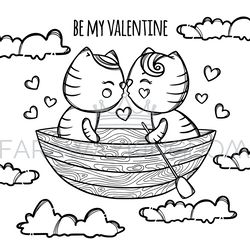 KITTENS IN BOAT KISS Valentine Day Vector Illustration Set