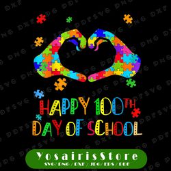 Heart 100th Day of School Teacher Autism Awareness PNG, 100th Day Of School PNG, Teachers Students Puzzle Piece Autism