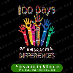 Autism Awareness Embrace Differences 100 Days Of School Png, 100th Day of School Teacher Autism PNG, 100th Day Of School