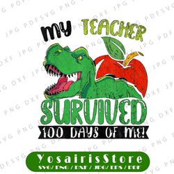 My Teacher Survived 100 Days Of Me PNG, Dinosaur T-Rex Dino Kids Boys Png, 100th Day Of School PNG, Hundredth Day Png
