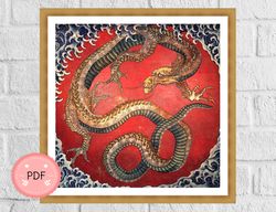 Dragon Cross Stitch Pattern , Matsuri Yatai Dragon,Hokusai,Instant Download , Japanese Art,Ocean Wave,Ukiyoe Style
