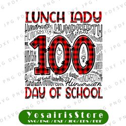 Red Plaid 100th day of School PNG, Lunch Lady PNG, 100 Days png, 100th Day of School Png