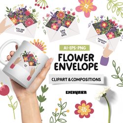 Spring PNG, Flower bouquet Clipart, Flower Envelope PNG