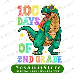 100th Day Of School PNG, Happy 100 Days 2nd Grade Dino T-rex Png, 100 Days Of School PNG Sublimation, Kindergarten Boy